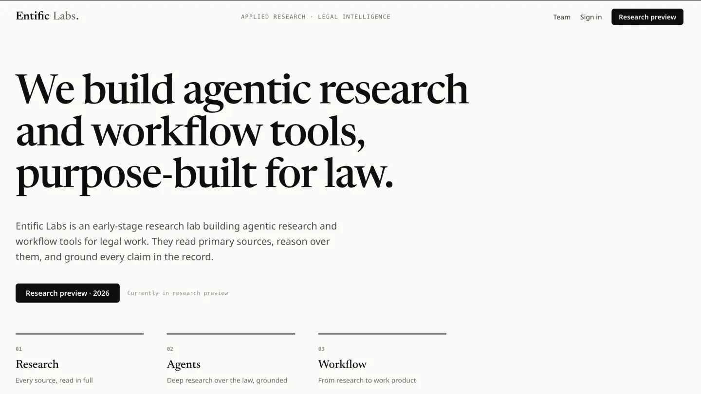 The Entific AI website
